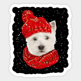 West Highland White Terrier Wearing Red Hat Christmas Sticker